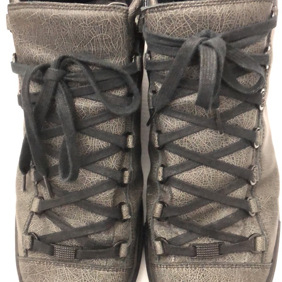 BALENCIAGA GREY LEATHER HIGH ARENA SNEAKERS MENS SIZE 45 - Picture 9 of 16